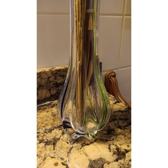 Vintage "Snowflakes" Glass Vase Blue, Green, Clear Art - Picture 7 of 15